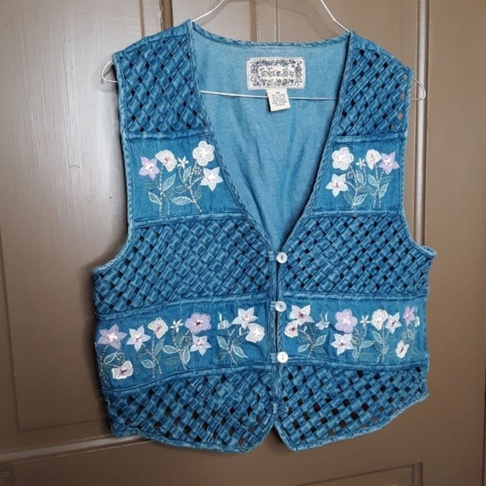 Vintage Boho Lonkum Blues Denim Retro Vest size M